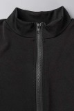 黒のセクシーなソリッドパッチワークジッパーカラースキニージャンプスーツ