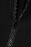 Черные сексуальные однотонные облегающие комбинезоны с воротником-молнией в стиле пэчворк