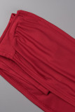 Bandagem Sólida Sexy Vermelho Rosa Retalhos Cavado Sem Mangas Duas Peças
