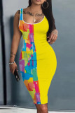 Multicolor Sexy Print Basic U-Ausschnitt Weste Kleid Kleider
