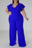 Blauw Casual Solid Basic V-hals Jumpsuits in grote maten