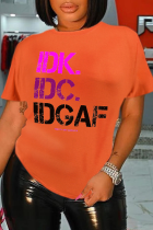Orange Casual Street Print Bokstaven O-hals T-shirts