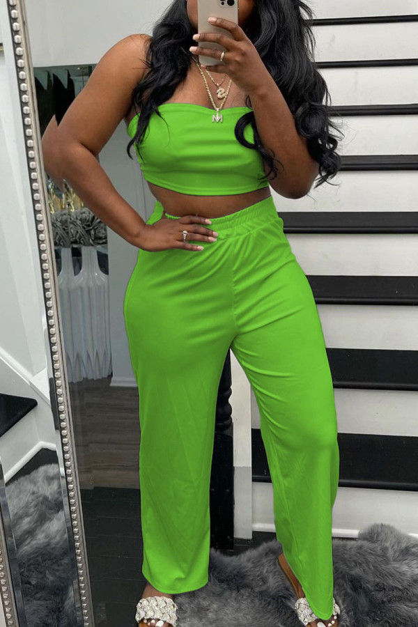 Green Sexy Solid Patchwork Strapless Sleeveless Two Pieces