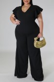Vita Casual Solid Basic V Neck Plus Size Jumpsuits