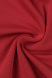 Розово-красный сексуальный однотонный бандажный ажурный лоскутный Холтер без рукавов из двух предметов