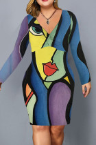 Vestidos coloridos com estampa casual patchwork decote em V