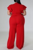 Oranje Casual Solid Basic V-hals Jumpsuits in grote maten