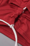 Розово-красный сексуальный однотонный бандажный ажурный лоскутный Холтер без рукавов из двух предметов