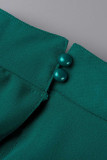 Tintengrüne, lässige, solide Patchwork-Falten-O-Ausschnitt-gerade Kleider