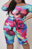 Rose Rood Blauw Casual Print Bandage Patchwork O-hals Jumpsuits in grote maten