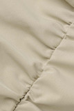 Khaki Casual Solid Patchwork Pocket Fold High Waist Straight Solid Color Bottoms