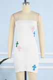 レッド セクシー ソリッド 刺繍 パッチワーク ストラップレス ペンシル スカート ドレス
