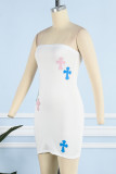 レッド セクシー ソリッド 刺繍 パッチワーク ストラップレス ペンシル スカート ドレス