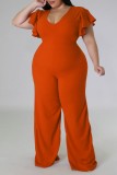 Rood Casual Solid Basic V-hals Jumpsuits in grote maten