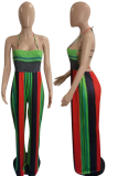 Green Street Striped Draw String Halfter Plus Size Jumpsuits