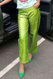 Green Casual Street Solid Patchwork High Waist Straight Solid Color Bottoms