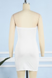 Белые сексуальные однотонные платья-карандаш без бретелек с вышивкой в ​​стиле пэчворк