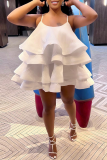 Blue Sexy Solid Flounce Spaghetti Strap Cake Skirt Dresses