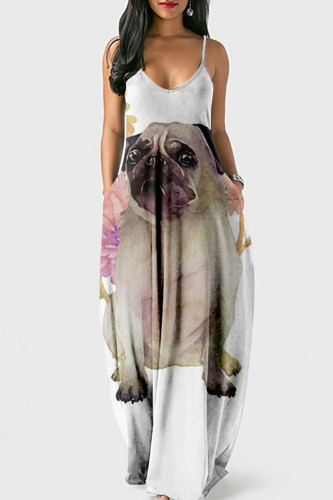 Grey Street Print Patchwork Spaghetti Strap Lantern Dress Dresses