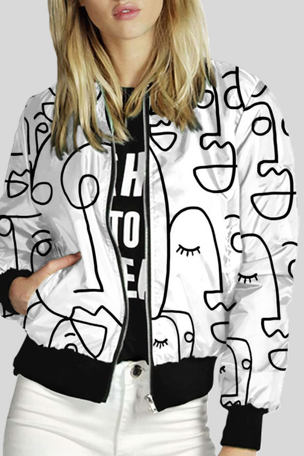 White Street Graphics Print Zipper Long Sleeve Jackets