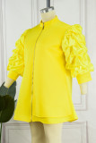 Yellow Casual Sweet Elegant Solid Patchwork Fold Zipper Zipper Collar A Line Plus Size Dresses