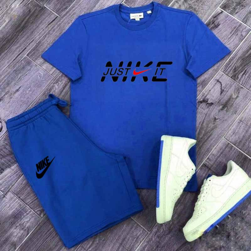 

Blue Casual Print Letter O Neck Short Sleeve Two Pieces