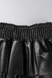 Jupes de couleur unie conventionnelles taille haute classiques en patchwork uni décontracté noir