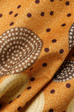 Falda de un paso con cuello en O de patchwork con estampado vintage naranja Vestidos de talla grande