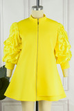 Amarillo casual dulce elegante sólido patchwork doblar cremallera cuello con cremallera una línea vestidos de talla grande