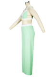 Light Green Sexy Solid Patchwork Spaghetti Strap Sleeveless Two Pieces
