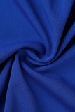 Blu sexy solido patchwork spacco senza spalline cinturino per spaghetti senza maniche due pezzi