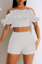 Bianco Sexy Casual Solid Backless Off the Shoulder Manica corta Due pezzi