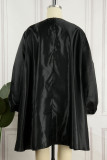 Negro casual dulce sólido patchwork con lazo cuello redondo una línea vestidos de talla grande