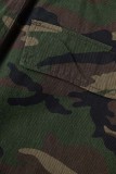 Grüne, lässige Camouflage-Print, zerrissene, normale, konventionelle, voll bedruckte Unterteile mit hoher Taille