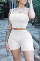 Bianco sexy casual solido senza schienale una spalla senza maniche in due pezzi