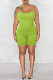 Lake Green Sexy Casual Solid Backless Spaghetti Strap Skinny Barboteuse