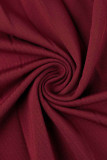 Rose Red Casual Solid Patchwork Backless Fold Halter Raka Klänningar