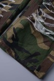 Groene casual camouflageprint gescheurde normale hoge taille conventionele volledige printbroek