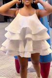 ローズピンクのセクシーなソリッドフラウンススパゲッティストラップケーキスカートドレス