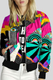 Color Street Print Patchwork Zipper Vêtements d'extérieur