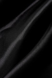 ブラック カジュアル スイート ソリッド パッチワーク ボウ O ネック Aライン プラスサイズ ドレス