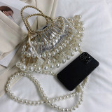 White Casual Patchwork Pearl Bags