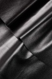 Zwart Casual Effen Patchwork Normaal Hoge taille Conventionele Effen kleur Rokken