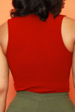 Body regolari con colletto risvoltato patchwork solido rosso sexy