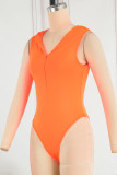 Orange Sexy Solid Basic With Hat Swimwears