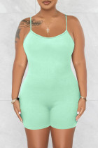 Lake Green Sexy Casual Solid Backless Spaghetti Strap Skinny Strampler