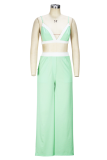 Light Green Sexy Solid Patchwork Spaghetti Strap Sleeveless Two Pieces