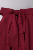 Rode casual effen patchwork rugloze vouw halter rechte jurken