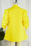 Amarillo casual dulce elegante sólido patchwork doblar cremallera cuello con cremallera una línea vestidos de talla grande