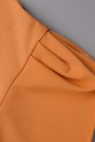 Orange Casual Solid Basic Kurzarmkleid mit O-Ausschnitt